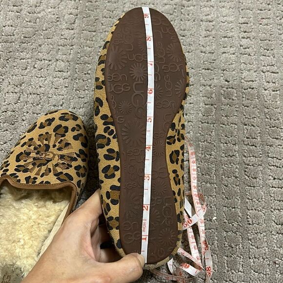 UGG Alloway Leopard Print Sherpa Lined Smoking Loafers Suede Flat Shoe - Picture 8 of 8